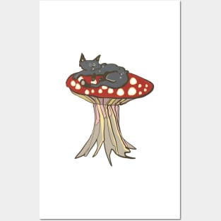 Cat on a Mushroom Posters and Art